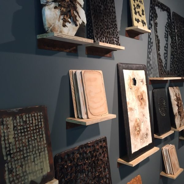 Land of Milk and Honey: A Story 2017 Burnt wood, milk paint, beeswax, plaster, steel 6’ x 10’ x 5”